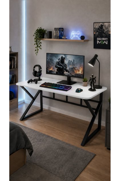 Gaming Oyuncu Masası 120x60 cm Metal Ayaklı Bilgisayar ve Çalışma Masası