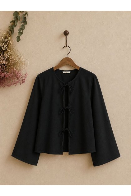 Black Linen Tie-Back Blouse