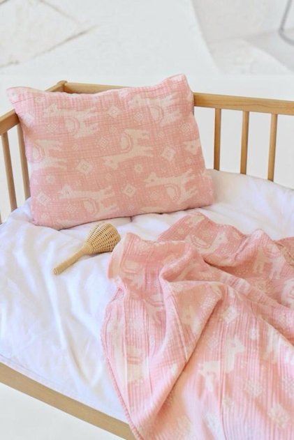 Muslin Baby Blanket and Pillowcase Set 100X100 cm 100% Cotton 3 Layers Jacquard – Newborn Gift, Birth Gift, Baby Shower Gift