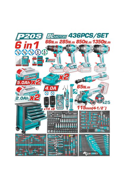 دولاب عدة كامل 1/2"&1/4"&3/8" 436PCS/SET مع مجموعة لاسلكية 6-IN-1