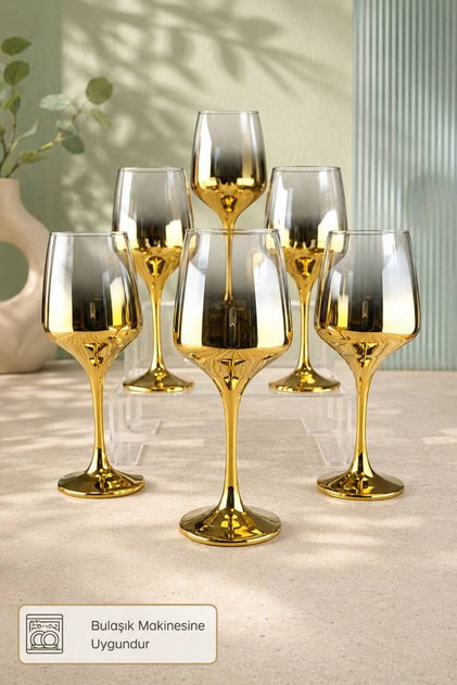 Set of 6 Glass Titanium Plated Footed Goblets - Modern Stylish Dowry Box