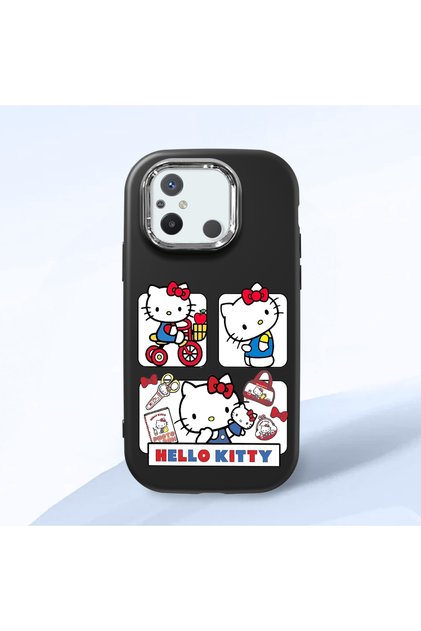 Redmi 12C Compatible Case Camera Protector Black Silicone Couple Phone Case with Kitty Pattern