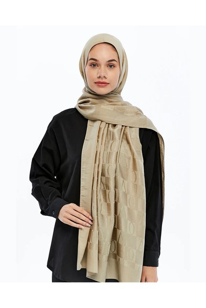60% Lyocell 40% Cotton Alia Vo Women's Patterned Shawl_Beige