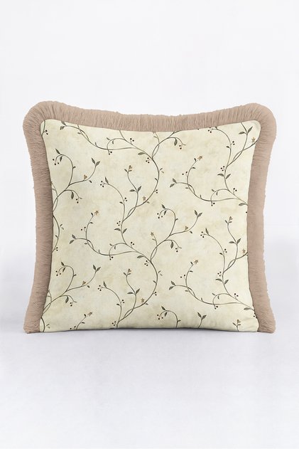 Elegant Floral Branch Motif Fringed Pillowcase - Romantic Botanical Cream Mink Tassel Throw Pillow Cover