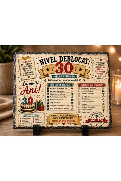 Ardezie Personalizată – „Nivel Deblocat 30” – Cadou Aniversar 30 de Ani