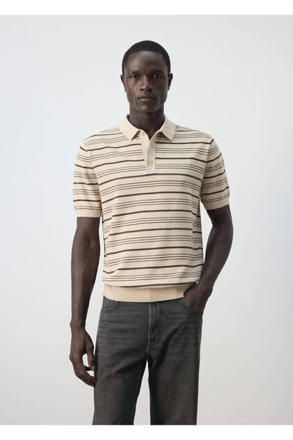 Striped cotton-blend knit polo shirt