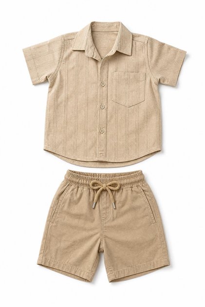Boys' Textured Cotton Shirt and Shorts Set
