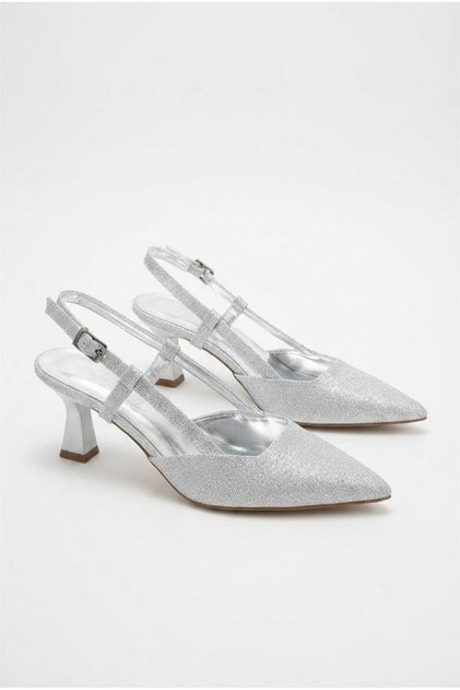 62005 Silvery Soft Comfortable Open Back 6 cm Heel Height Pointed Toe Women's Shoes
