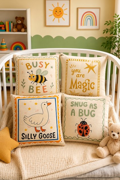 Cute Bee and Friends Patterned 4-Piece Children's and Baby Pillowcase Set