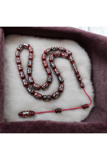 Premium Class Model Silver-Embellished Large Size Red Kuka Prayer Beads