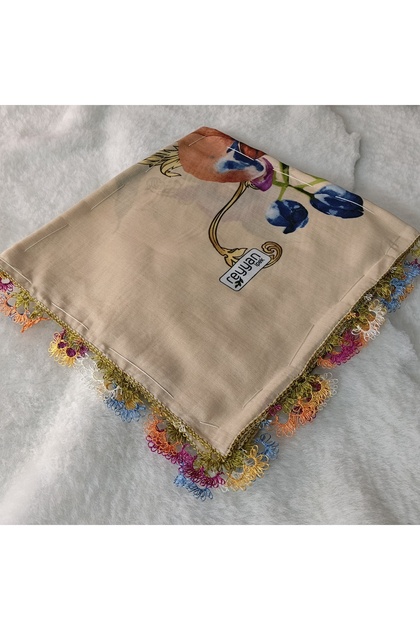 Handmade Needlework Writing, Scarf, Yemeni, Mevlit Cover, Head Cover, 4 Sides Embroidered, 100% Cotton, 100*100cm
