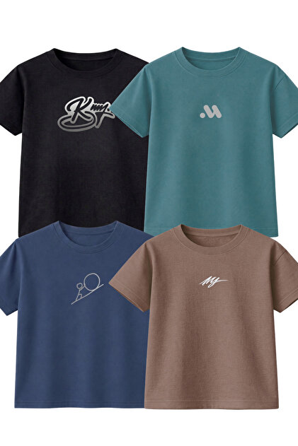 Boys' T-Shirt Set - Boys' Printed Short Sleeve Cotton Anti-Sweat 4-Piece T-Shirt Set (Ages 10-13)