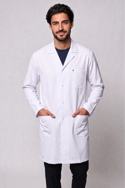 Men's Shirt Collar Long Length White Long Sleeve Alpaca Doctor and Teacher Coat