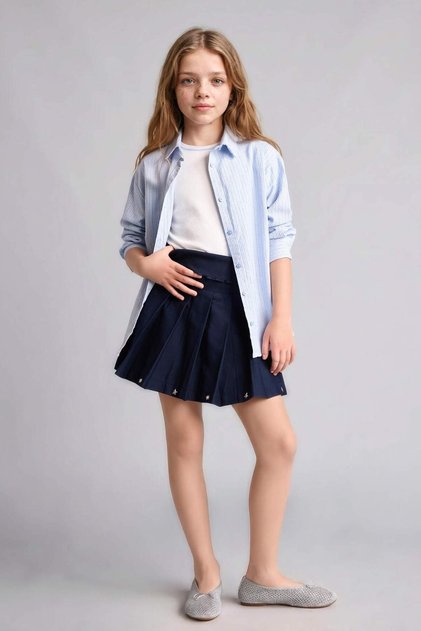 Cotton Pleated Gabardine Mini Skirt Girls H9206A826Au