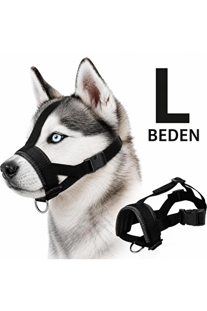L Size Dog Muzzle Adjustable Breathable Anti-Bite with Soft Pad Black