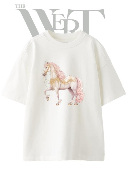 Carousel Horse Design Printed Unisex White Oversize T-Shirt