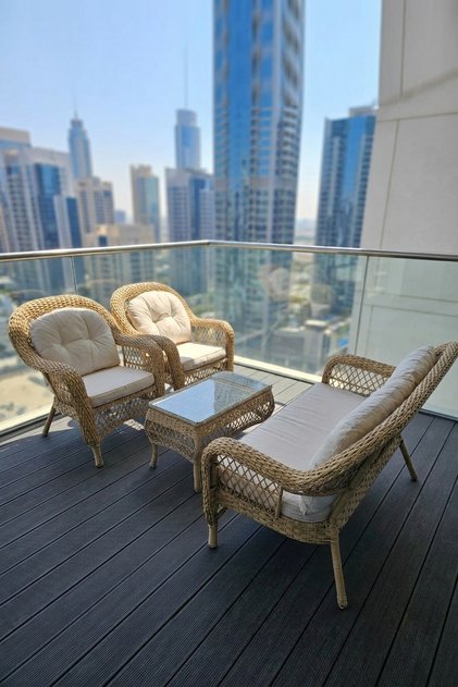 Bahçe Oturma Grubu Rattan 4 Parça Bej Savannah Çelik İskelet Minderli Sehpalı Balkon Teras Takımı