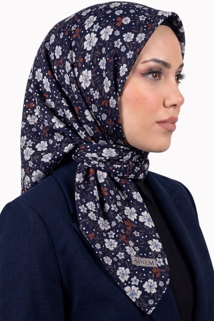 Women's Navy Blue Floral Patterned Daily Use Cotton Stitched Writing