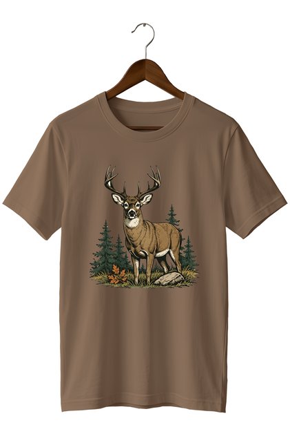 Deer Printed Unisex T-Shirt – Hunter Outdoor Nature Camping Themed Crew Neck Regular Fit