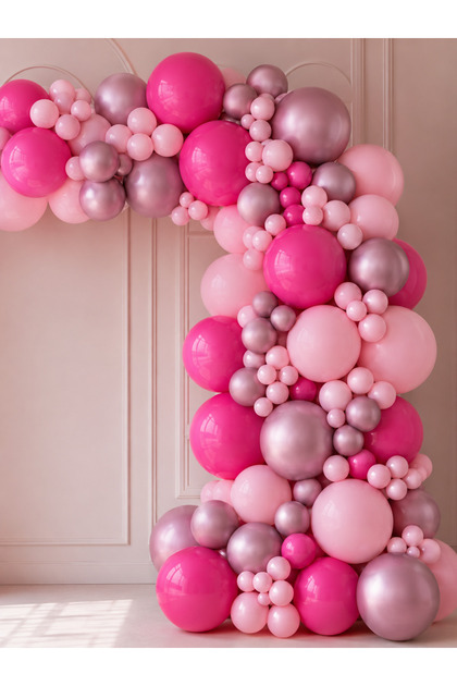 Queen Pink - Açık Pembe - Pink Gold Pembe Temalı Balon Zincir Seti
