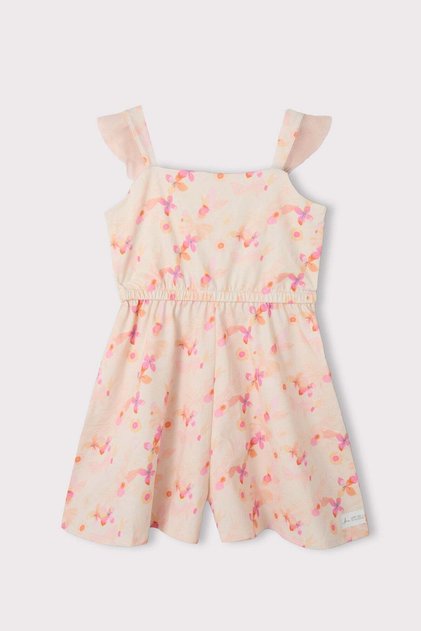 Strappy Beige Patterned 3-Piece Girls' Jumpsuit Swimsuit Set 7004