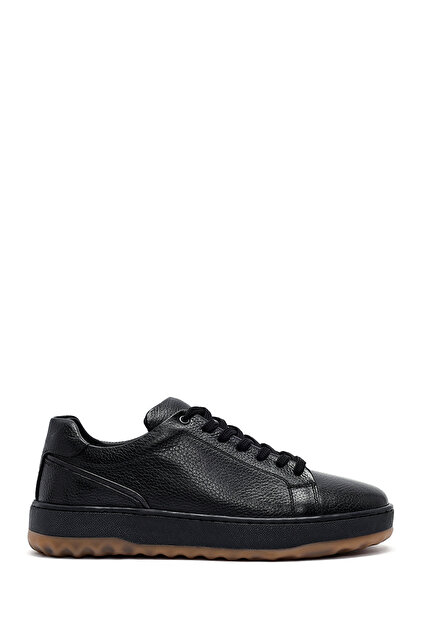 Derimod Erkek Siyah Bağcıklı Hakiki Deri Casual Sneaker,Kışlık