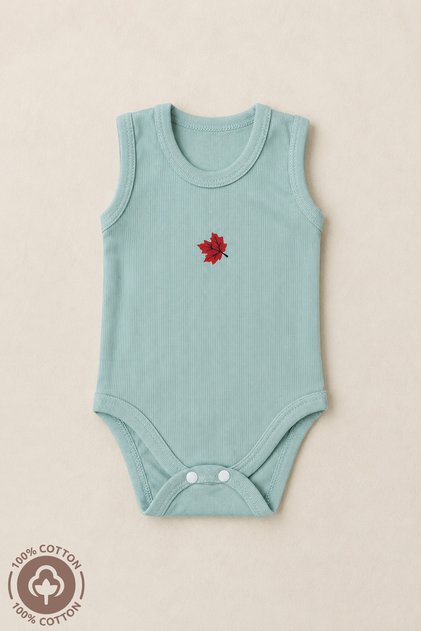Unisex Baby Leaf Printed Cotton Non-Lycra Ribbed Fabric Combed Cotton Baby Sleeveless Bodysuit