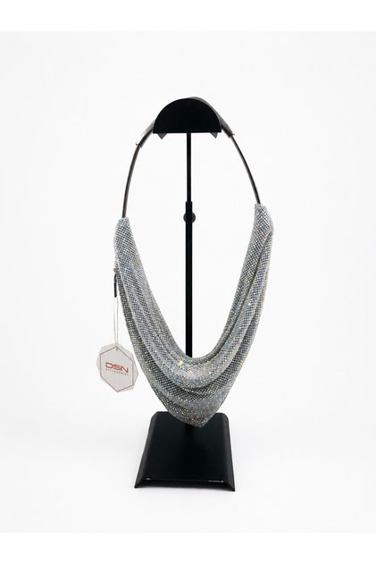 Stone-Embellished Crystal Chain Shoulder Bag – Evening Dress Bag with Shiny Stone Embellishments | Silver