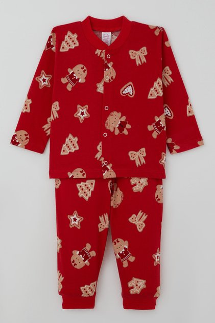 Baby Girl Pajama Set Cute Cookie Baby & Bow Patterned Front Snap Fasteners 4 Months - 1 Year Old