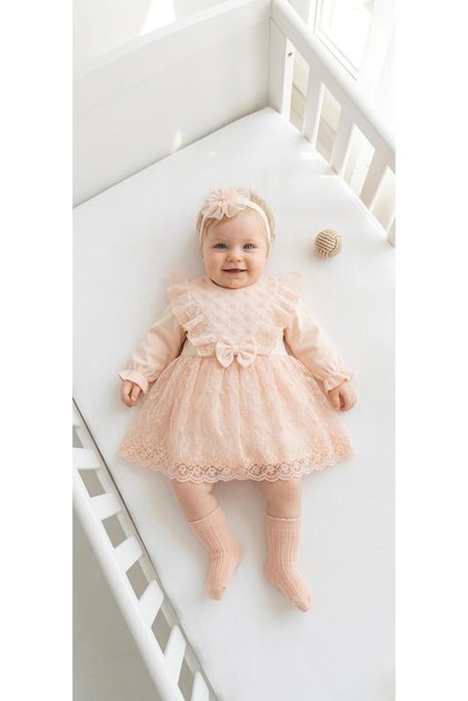 Baby Girl Mevlütlük Dress with Bandana and Lace Newborn Hospital Release Wedding Dress Evening Dress Mevlitlik 4027
