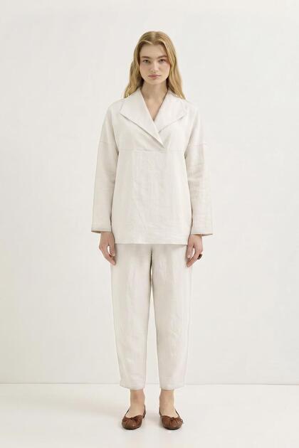 Wide Collar Tunic Trouser Set White