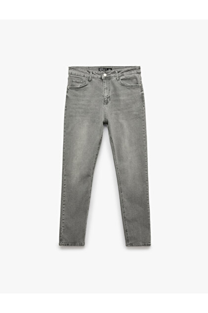 Yıkamalı Cepli Normal Bel Slim Fit Pamuklu Dar Paça Jean Pantolon - Slim Fit Jeans