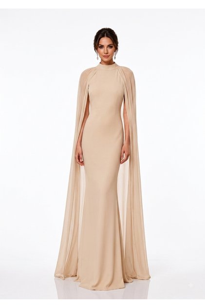 Sleeveless Cape Crepe Dress Evening Gown