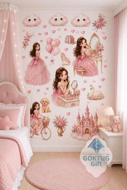Princess Themed Children's Room Wall Sticker Set | 100X80 cm Large Foil Decoration