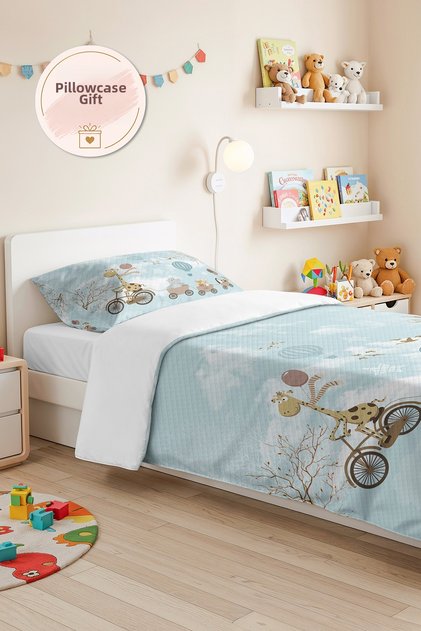 Blue Balloon Children's Teen Room Single Pique Set - Pastel 160X220 cm Quilted Bedspread