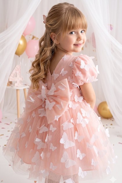 Baby Girl Dress Short Sleeve Bowknot Birthday Party Wedding Special Occasion Evening Dress Girl's Dress
