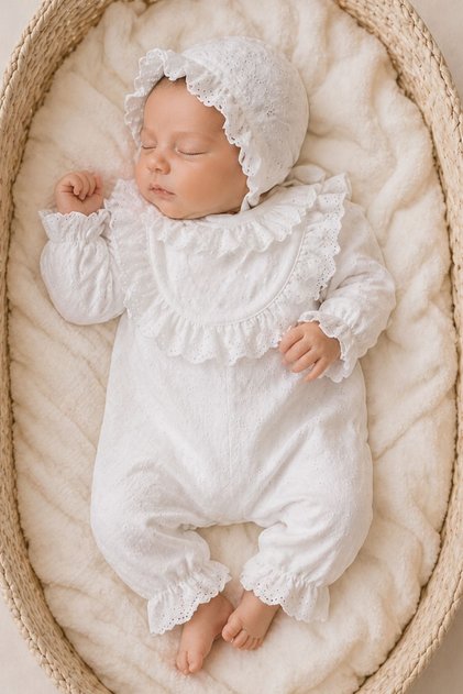 Baby Girl Newborn Jumpsuit Scalloped Hospital Release Suit Baby Gift Mevlüt Outfit Set