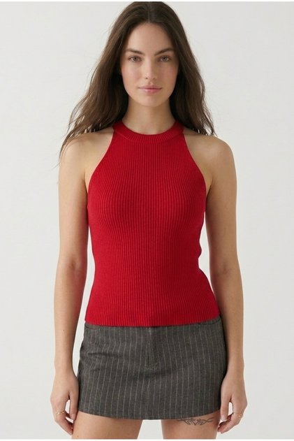 Women's Ribbed Halter Neck Crop Blouse