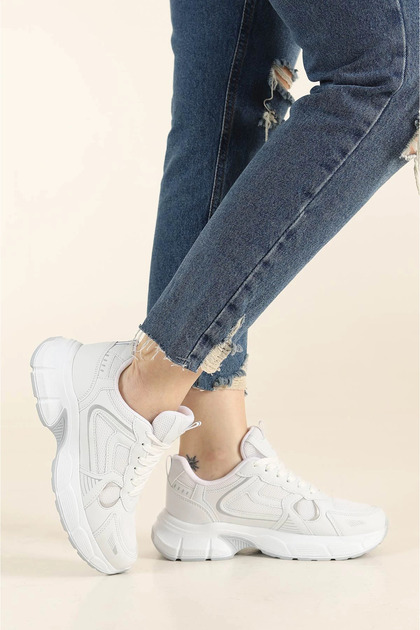 McDark Unisex Beyaz Günlük Snekars Spor Ayakkabı Topuk 4 Cm