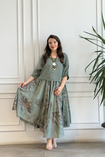 Rochie importată cu model de frunze