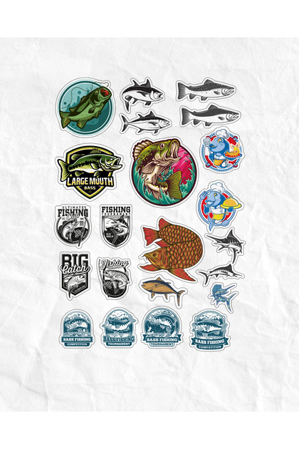 Fish Fisherman Sticker Set 17 Pieces Phone, Tablet, Notebook, Laptop Sticker
