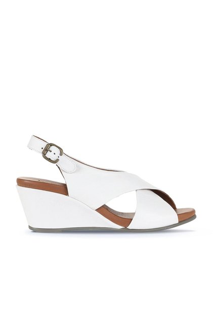 White Leather Women's Wedge Heeled Sandals 01Wj1501