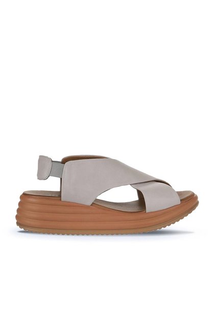 Gray Leather Women's Wedge Heeled Sandals 01Wy5703