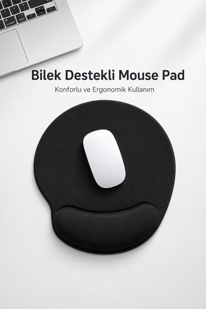 Bilek Destekli Mouse Pad Kaymaz Taban Konforlu Ofis , iş Oyuncu Mousepad Siyah