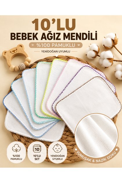 10-PACK BABY MOUTH WIPES 100% COTTON COMBED FABRIC BABY CLEANING CLOTH NEWBORN SWEAT CLOTH