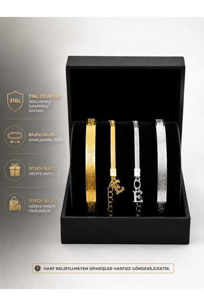 AYETEL KÜRSİLİ HARF BİLEKLİK 2'Lİ ÇİFT SEVGİLİ ÇELİK SETİ GOLD GÜMÜŞ SET ŞEKLİNDE (HARFBELİRTİNİZ)