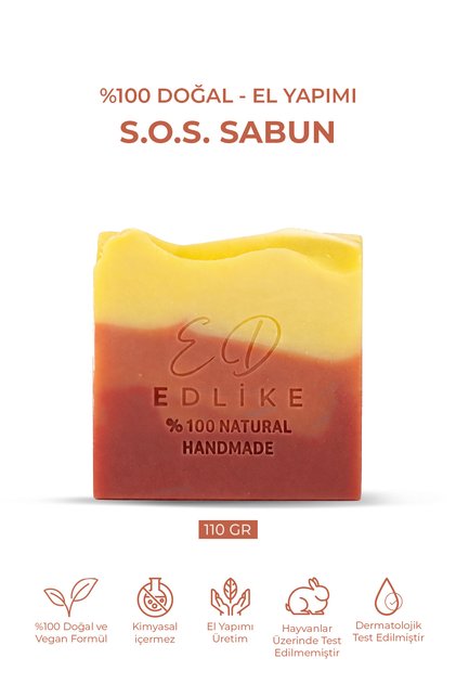 Natural Handmade S.0.S Soap Made from Pure Oils (Mighty Pomegranate-St. John's Wort-Calendula Oil) 110 Gr