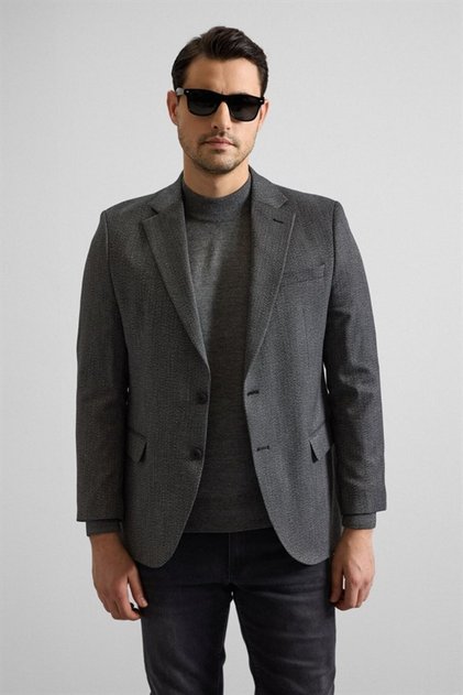 Black Regular Mono Collar Pocket 4 Drop Classic Jacket