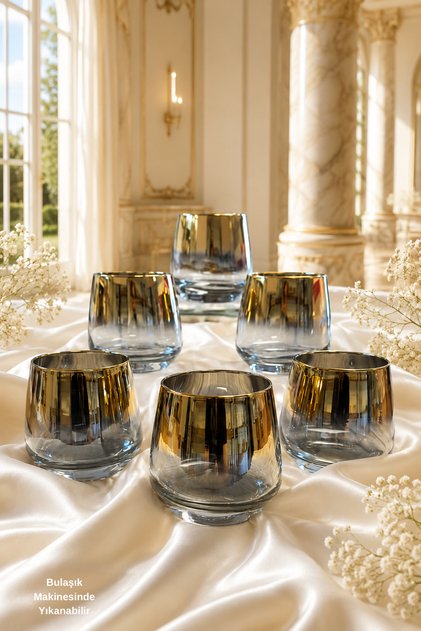 Lal Small Series Titanium Coated Glass Modern Cup - 6 Pieces Water Glasses