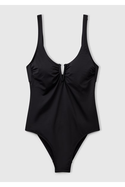 Women's Black V-Neck Swimsuit with Tie Back
